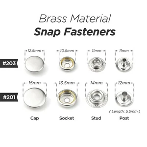 30sets Solid Brass Snap Fastener Press Studs Snaps Button Popper #201 #203 - Picture 1 of 8