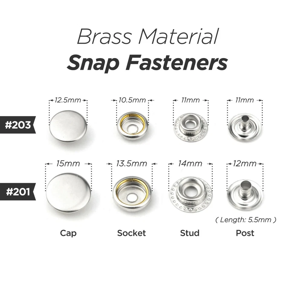 30sets Solid Brass Snap Fastener Press Studs Snaps Button Popper #201 #203 - Image 1 of 4