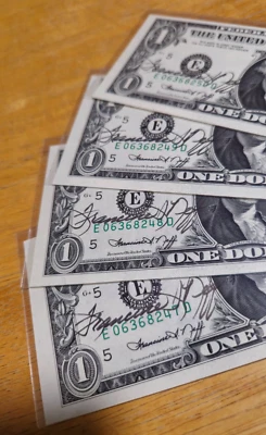 4x Consecutive 1974 $1 FRNs Courtesy Autographed by Treasurer Francine Neff - Image 1 of 4