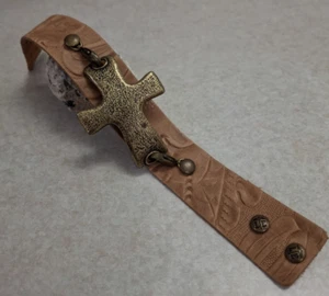Stamped Leather Bracelet with Metal Cross Crucifix 8" NWOT - Picture 1 of 5