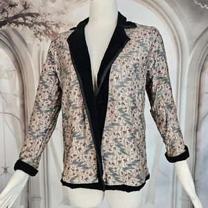 1920s Antique Velvet Black Jacket Coat Art Nouveau Art Deco Blazer Novelty Print - Picture 1 of 19