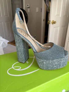 San Edelman Kori Sandals New Blue Denim Platform Size 8 New!! Women Casual Jeans - Picture 1 of 4