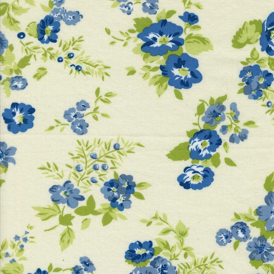 Hollyhocks and Roses English Roses Blue by Bunny Hill Designs for Moda 1/2 Yard - Image 1 of 1