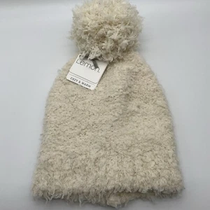 Lemon Women’s Cozycore Hat Plush Fuzzy Snow Drift Beanie Cream Comfy Winter Cap - Picture 1 of 6