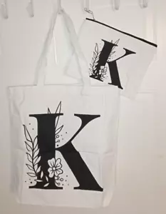Monogrammed Canvas Tote (11.5" x 15" x 3.5") and Pouch (9.5" x 7.5") - K - Picture 1 of 3