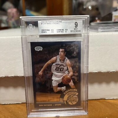 2002-03 Topps Chrome #124a Manu Ginobili Graded Beckett MINT 9 - Image 1 of 4