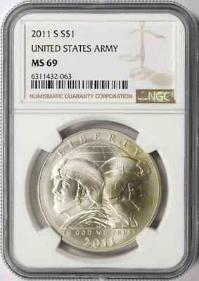 2011-S United States Army Commemorative Silver Dollar $1 NGC MS69 - Image 1 of 2