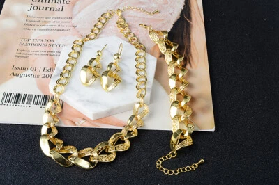 NEW WOMEN'S GREEK KEY 18" NECKLACE & EARRING, BRACELET SET YELLOW GOLD PLATED - Image 1 of 4