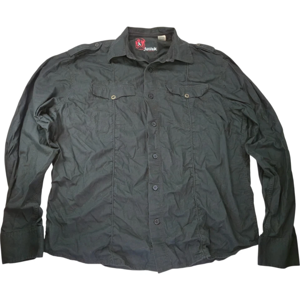 Attitude Men's 2XL Military Shirt Black Button Down Utility Style Casual Goth Gr - Image 1 of 4