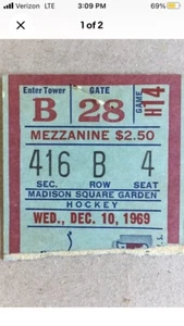 1969 Bobby Orr Ticket BOSTON BRUINS @ NY RANGERS GOAL + ASSIST 12/10/69🥏 - Picture 1 of 2