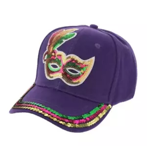 Gorra de béisbol ajustable con lentejuelas máscara de Mardi Gras púrpura - Imagen 1 de 1