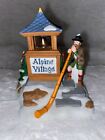 Dept 56 Heritage Vil: Alpine Village Sign w Alpenhorn Player Wearing Liederhosen