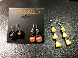 Lotto 3 Paia Orecchini Traforati Tema Halloween Candy Corn & Jack-O-Lantern Orecchini - Foto 1 di 4