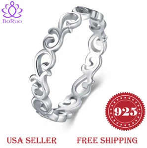 BORUO 925 Sterling Silver Ring Celtic Knot Heart Eternity Wedding Band Ring 4-12 - Picture 1 of 3