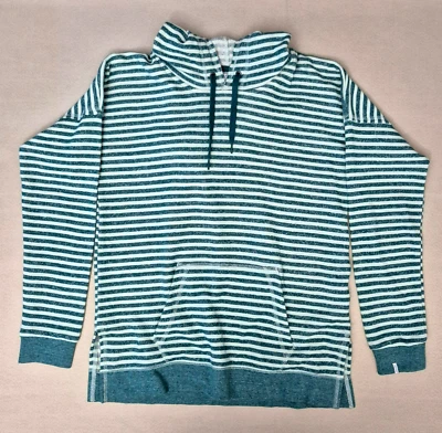Volcom Striped French Terry Hoodie Sweater Womens M Green Long Sleeve - Image 1 of 4