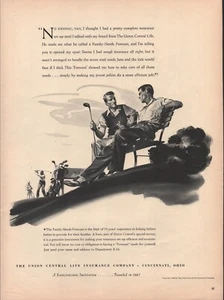 Seguro de vida Union Central - Tema de golf - 1940 - Anuncio de revista vintage - Imagen 1 de 1