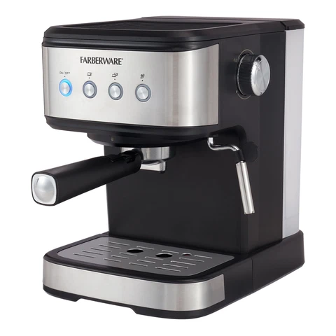 Farberware 1.5L 20 Bar Espresso Maker with Removable Water Tank Silver and Black Cover