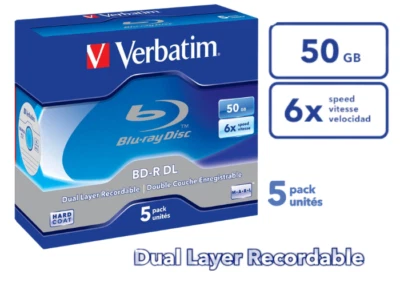Verbatim BD-R DL Blu-ray Rohlinge 50GB Disc Double Layer 6xSpeed Recordable 5St - Bild 1 von 4