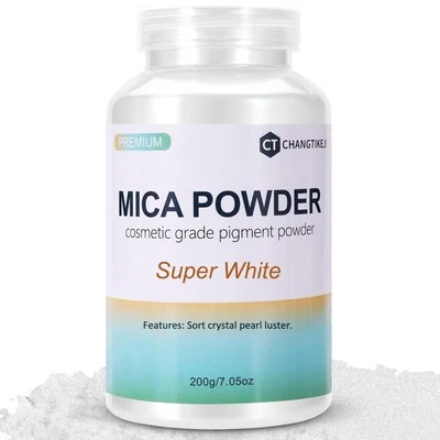 Polvo de mica, 7,05 OZ (200 g), pigmento en polvo de mica súper blanco para resina epoxi, labios... Foto 1 de 4