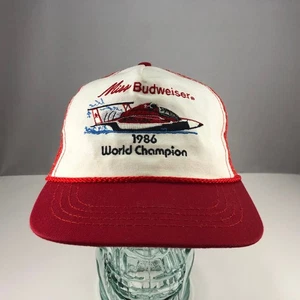 MISS BUDWEISER 1986 WORLD CHAMPION Vintage Rope Bill Mesh Snapback Hat Cap OSFM - Picture 1 of 6