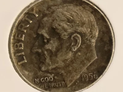 1956 D Roosevelt 90% Silver Dime beautiful patina - Image 1 of 3