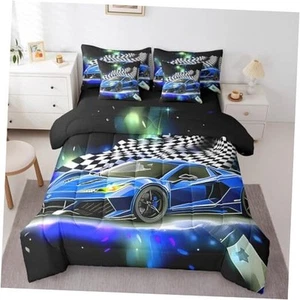 Blue Racing Car 7 Piece Bedding Set Size Extreme Sport Twin Black Blue - Picture 1 of 7