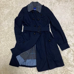 BURBERRY BLUE LABEL Flare Wool Trench Coat Navy Walnut Buttons 38 #EK ABA - Picture 1 of 11