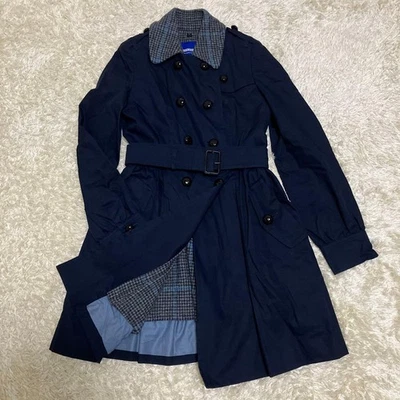 BURBERRY BLUE LABEL Flare Wool Trench Coat Navy Walnut Buttons 38 #EK ABA - Image 1 of 4
