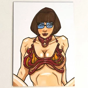1 of 1! Scooby-Doo's Velma in Slave Leia Costume Hand Drawn Sketch Art Card. - Picture 1 of 3
