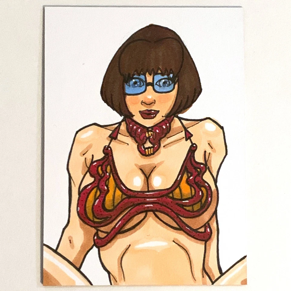 1 of 1! Scooby-Doo's Velma in Slave Leia Costume Hand Drawn Sketch Art Card. - Image 1 of 3