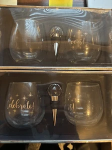 Two 16oz stemless wine glasses & Stainless Steel Bottle Stopper, Includes2boxes - Picture 1 of 2