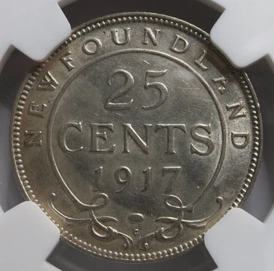 CANADA NEWFOUNDLAND 25 cents 1917 C NGC AU Det. King George V Silver Britain - Image 1 of 4