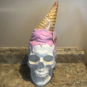 Summerween Totenkopf rosa geschmolzene Eistüte Halloween Deko 12 Zoll groß - Bild 1 von 8