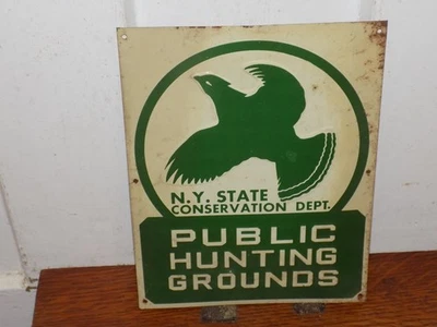 Vintage NYS Public Hunting Grounds Embossed Tin Sign - Image 1 of 2