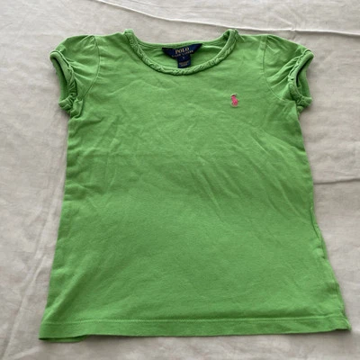 Little Girls Polo Ralph Lauren 绿色海滩 T 恤 5 码粉色小马 — 第 1/4 张图片