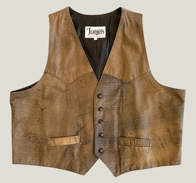 Chaleco de cuero marrón de diamante para hombre El Paso TX EE. UU. Western Biker talla 54 Foto 1 de 4