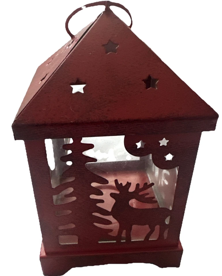 Linterna de ciervo y pino de metal y vidrio 6”x4” colgante o independiente Foto 1 de 4
