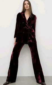 MARELLA Velvet Suit Double Breasted Blazer Jacket Pants Merlot Red Relaxed Sz 14 - Picture 1 of 15