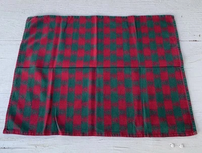 SET of 4 VTG Red Green 22x16”PLAID Cotton Trees Napkins Xmas Everyday - Image 1 of 4