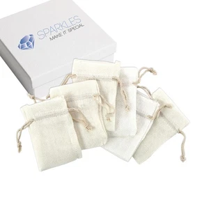 6 White 3x4" Drawstring Burlap Pouch Rustic Homestyle Wedding Favor Bag - Picture 1 of 5