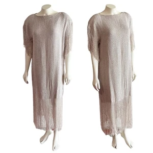 Panache Kleid Maxi Handgewebt Traumweber Strick Fransen Beige Medium Vintage - Bild 1 von 20