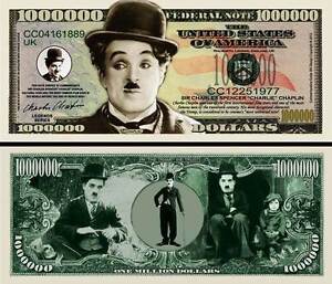 Charlie Chaplin - Note Banknote Collection 1 Million Dollar US! Cinema Mute