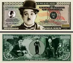 CHARLIE CHAPLIN CHARLOT - BILLET DE COLLECTION 1 MILLION DOLLAR US ! cinéma Muet - Photo 1/1