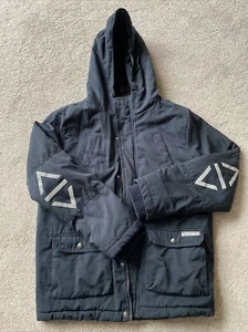 Black Boys Winter Jacket Coat 11-12 Yrs Padded Reflector Strips, Good Condition - Picture 1 of 3