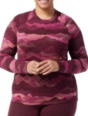 Smartwool Base Layer Top Womens 1X Purple Pink Merino 250 Crewneck Camo Shirt - Image 1 of 4