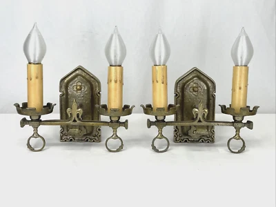 RESTORED Pair Antique Vtg Wall Sconces Arts & Crafts Mission Gothic Tudor Deco - Image 1 of 4
