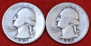 1943 & 1944 - P's Washington Quarters Dollar 90% Silbermünze zirkuliert WQ374 - Bild 1 von 2
