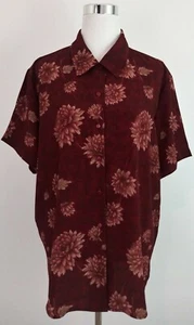 Claudia Richard Size 22W Burgundy Floral Short Sleeve Button Down Blouse Top - Picture 1 of 9