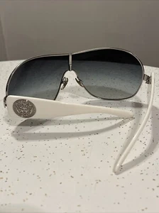 vtg VERSACE MEDUSA LOGO SHIELD SUNGLASSES #2061-B 1000/8G 125mm Silver White - Picture 1 of 11