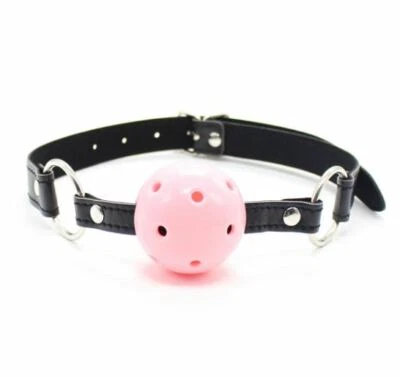 Arnés de mordaza de bola transpirable de cuero sintético rosa | Juguete de sujeción de bondage ajustable Foto 1 de 2